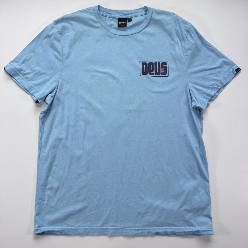 DEUS EX MACHINA Short Sleeve T-Shirt Tee Logo Mens XLarge Blue